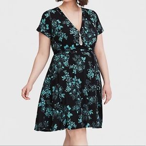 torrid Black Floral Wrap Dress with Teal Flowers